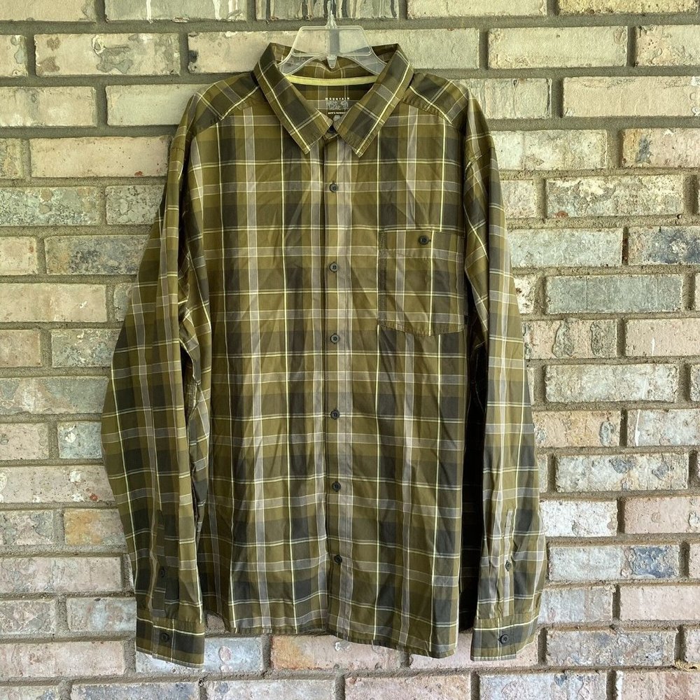 Mountain Hardwear Green Tan Plaid Button Down Long Sleeve Shirt Mens Size XXL 2X
